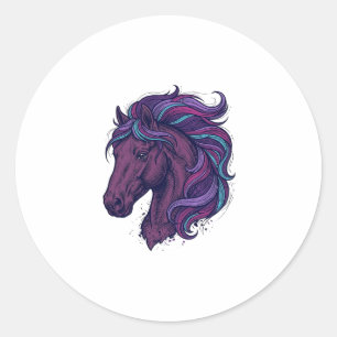 Adesivo Redondo Camisa de arte de cabeça de cavalo colorida gravad
