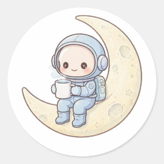 Adesivo Redondo Camisa de Astronauta Minúsculo Café Lua Presente E