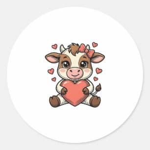 Adesivo Redondo Camisa de Bebê Vaca Fofa Segurando Coração com Xil