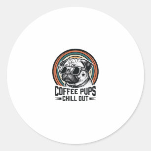 Adesivo Redondo Camisa de Cachorro Café Retro Chill Pug Gráfico_1