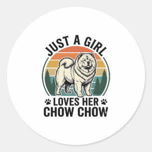 Adesivo Redondo Camisa de Cachorro Chow Chow Vintage Menina Amante