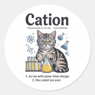Adesivo Redondo Camisa de Cátion Gato Ciência Química Professor En