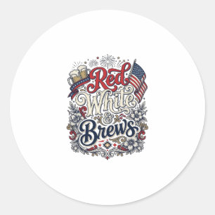 Adesivo Redondo Camisa de Cerveja Patriótica Vermelho Branco & Cer