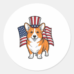 Adesivo Redondo Camisa de Corgi Patriota com Desenho de Gravura Vi