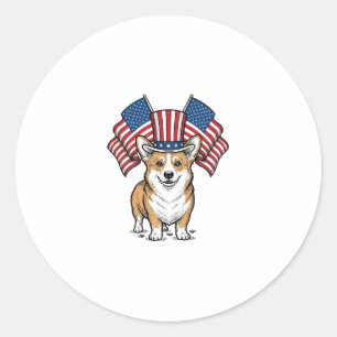 Adesivo Redondo Camisa de Corgi Patriótico com Desenho de Gravação
