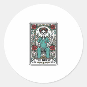 Adesivo Redondo Camisa de desenho de carta de tarot de enfermeira