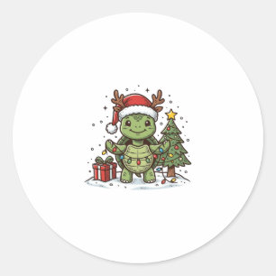 Adesivo Redondo Camisa de Desenho de Tartaruga de Natal Fofo com G