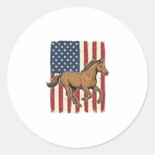 Adesivo Redondo Camisa de Design de Bandeira Patriótica de Cavalo 