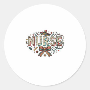 Adesivo Redondo Camisa de Enfermeira Festiva com Desenho de Gravur