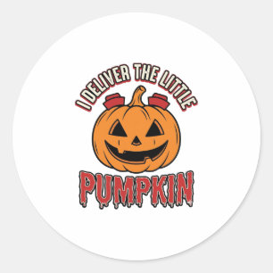 Adesivo Redondo Camisa de entrega de Halloween da Enfermeira Abóbo
