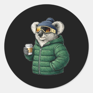 Adesivo Redondo Camisa de esqui após festa koala motifs animal apó