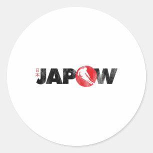 Adesivo Redondo Camisa de Esqui Japão Japow Pó Esqui Bandeira Japo