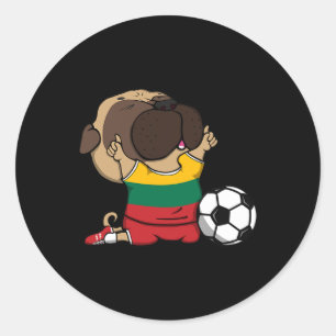Adesivo Redondo Camisa de Fãs de Futebol Pug Lituânia Futebol Litu