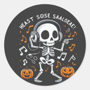 Adesivo Redondo Camisa de festas de música do Halloween Dancing Sk