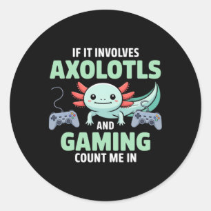 Adesivo Redondo Camisa de Gamer de Axolote Kawaii para Meninos e M