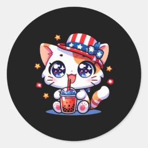 Adesivo Redondo Camisa de Gato Fofa do Dia 4 de Julho para Meninas