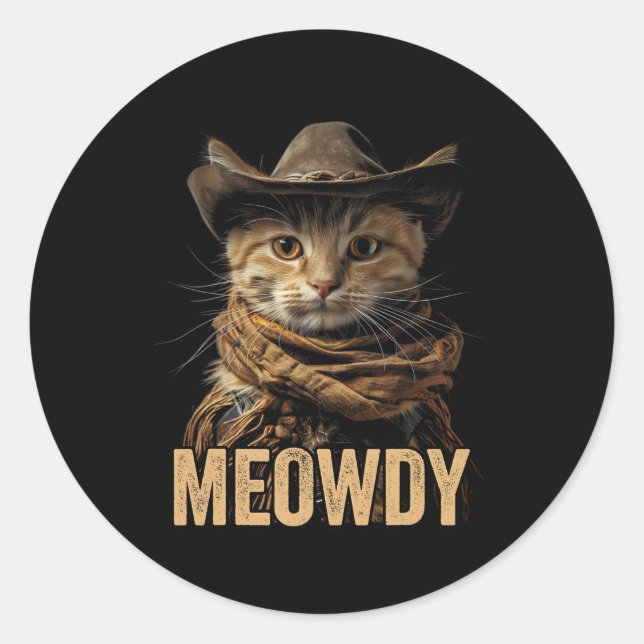 Adesivo Redondo Camisa De Gato Meowdy Cowboy País Ocidental (Frente)