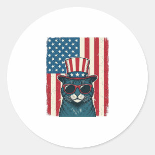 Adesivo Redondo Camisa de Gato Patriota com Estandarte de Gravura 