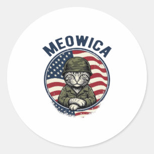 Adesivo Redondo Camisa de gato patriótico Meowica com gravação vin