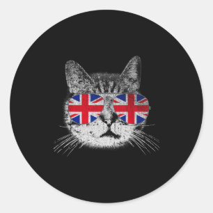 Adesivo Redondo Camisa de Gato União Jack Bandeira País Retro Ingl