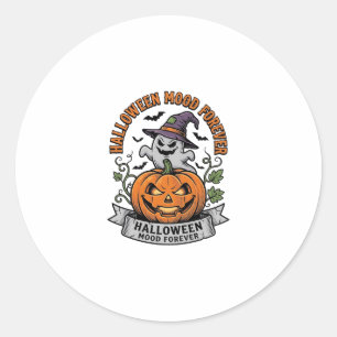 Adesivo Redondo Camisa de Gravura Vintage Abóbora de Halloween Fan