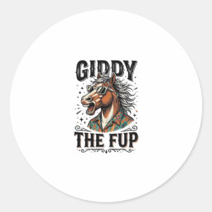 Adesivo Redondo Camisa de gravura vintage Funny Giddy The Fup Hors