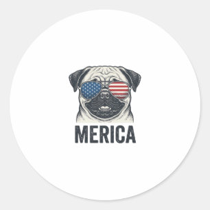 Adesivo Redondo Camisa de Gravura Vintage Patriótica Pug Merica De