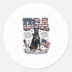 Adesivo Redondo Camisa de gravura vintage Patriótico Doberman EUA 
