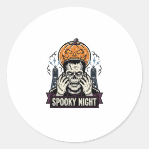 Adesivo Redondo Camisa de Halloween de Monstro com Gravação da Lua