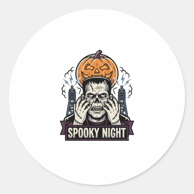 Adesivo Redondo Camisa de Halloween de Monstro com Gravação da Lua (Frente)