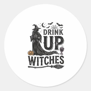 Adesivo Redondo Camisa de Halloween para Bruxas Vintage Drink Up D