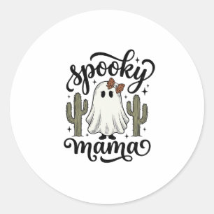 Adesivo Redondo Camisa de Halloween Vintage Spooky Mama Ghost Cact