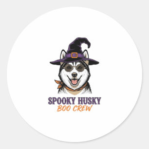 Adesivo Redondo Camisa de Husky de Halloween Bruxa Cachorro Gráfic