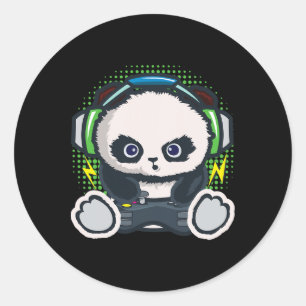 Adesivo Redondo Camisa de Jogos Panda Meninos Meninas Crianças Pre