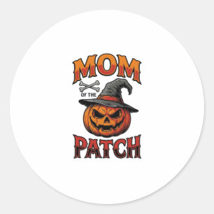 Adesivo Redondo Camisa de Mãe de Halloween Abóbora Ossos Arte Vint