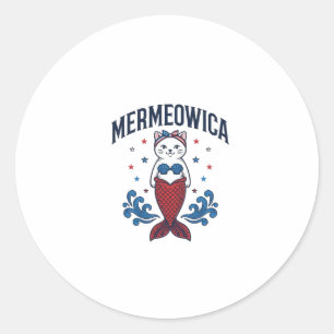 Adesivo Redondo Camisa de Mermaid de Gato Patriota Mermeowica Desi