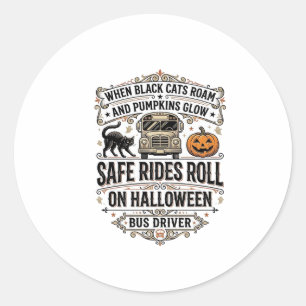 Adesivo Redondo Camisa de Motorista de Ônibus de Halloween Assusta