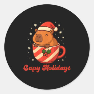 Adesivo Redondo Camisa de Natal de Capivara, Férias Divertidas de
