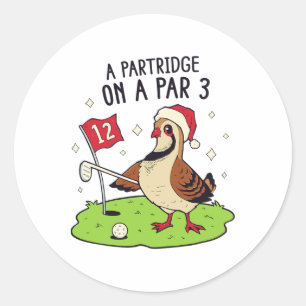Adesivo Redondo Camisa De Natal De Golfe Engraçado Partrato Par 3 
