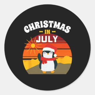 Adesivo Redondo Camisa de Natal em Julho Pinguim de Verão Natal I