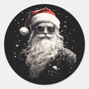 Adesivo Redondo Camisa de Natal Face do Papai Noel Óculos de Sol R
