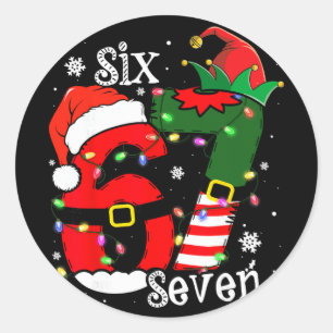 Adesivo Redondo Camisa de Natal Funny Six Seven 67 Meme 6 7 Elf Sa