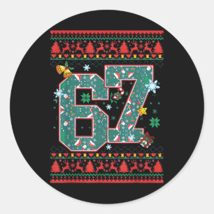 Adesivo Redondo Camisa de Natal Retro 67 Six Seven Meme