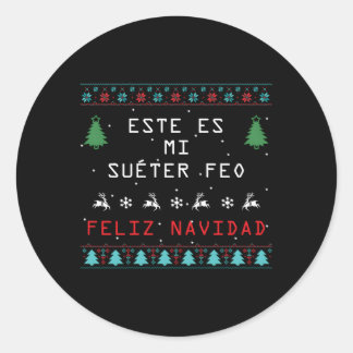 Adesivo Redondo Camisa De Navidad Suã ©Ter Feo Ugly Em Espanhol