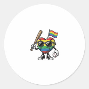 Adesivo Redondo Camisa de Orgulho de Beisebol Coração Arco-íris Vi