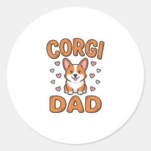 Adesivo Redondo Camisa de Pai Corgi Gravação Vintage Amante de Cac