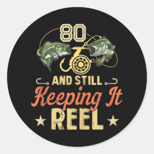 Adesivo Redondo Camisa De Pesca De Aniversário De 80 Engraçado Par