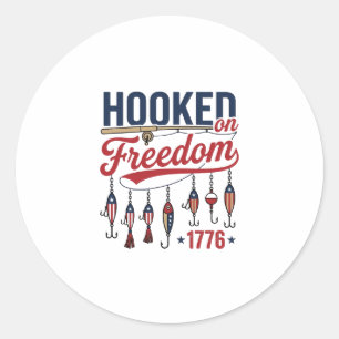 Adesivo Redondo Camisa de Pesca Patriótica Hooked on Freedom Desig