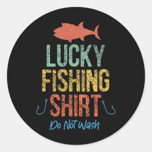 Adesivo Redondo Camisa de Pesca Sortuda Vintage Retro Engraçada Nã