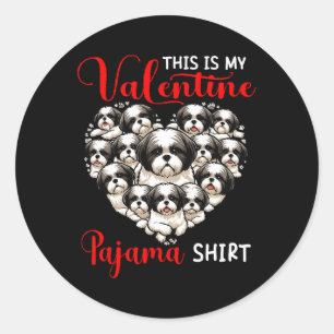 Adesivo Redondo Camisa de pijama de valentim grupo de Shih Tzus em